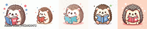 cute hedgehog vector reading a book