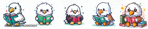 cute eagle vector reading a book