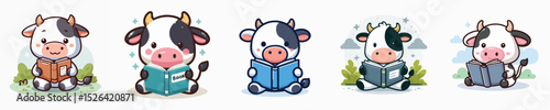 cute cow vector reading a book