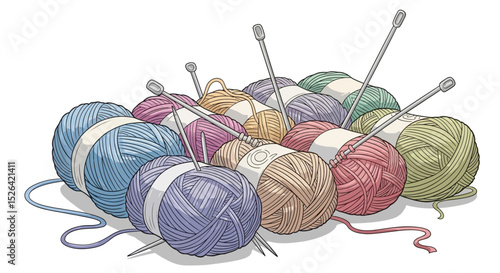 Colorful Yarn Balls with Knitting Needles – Vector Illustration for Knitting, Crocheting, and Craft Projects