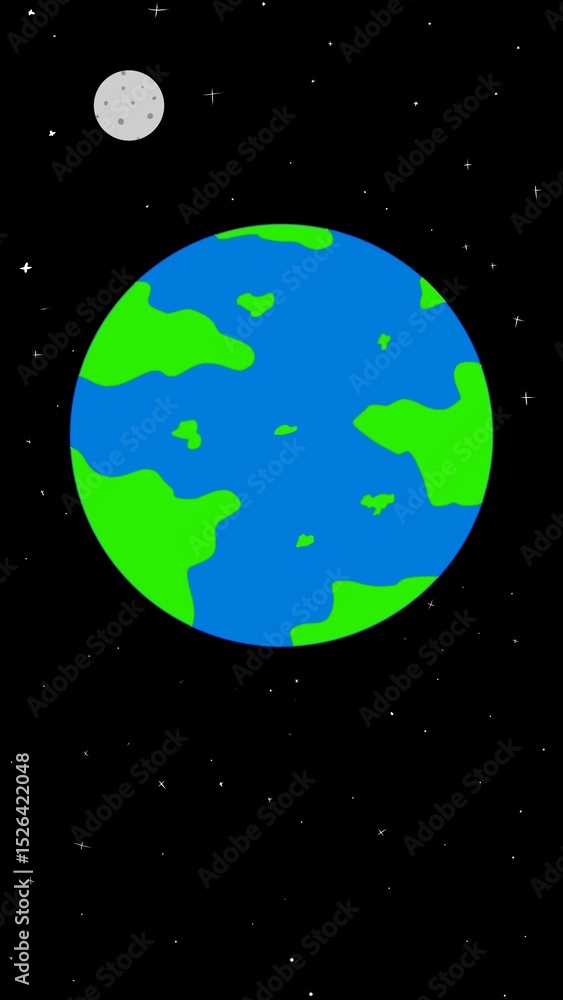 Fototapeta premium Cartoon Earth and Moon in Outer Space with Starry Background