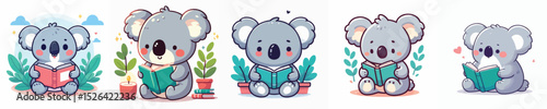 Photography cute koala vector reading a book