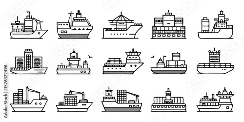 Cargo ship line icon sea transportation symbol design for maritime industry