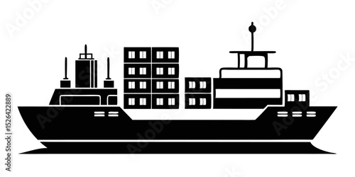 Cargo ship silhouette illustration for transportation industry design element