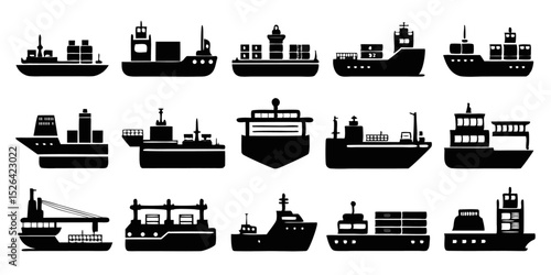 Cargo ship silhouette illustration for transportation industry design
