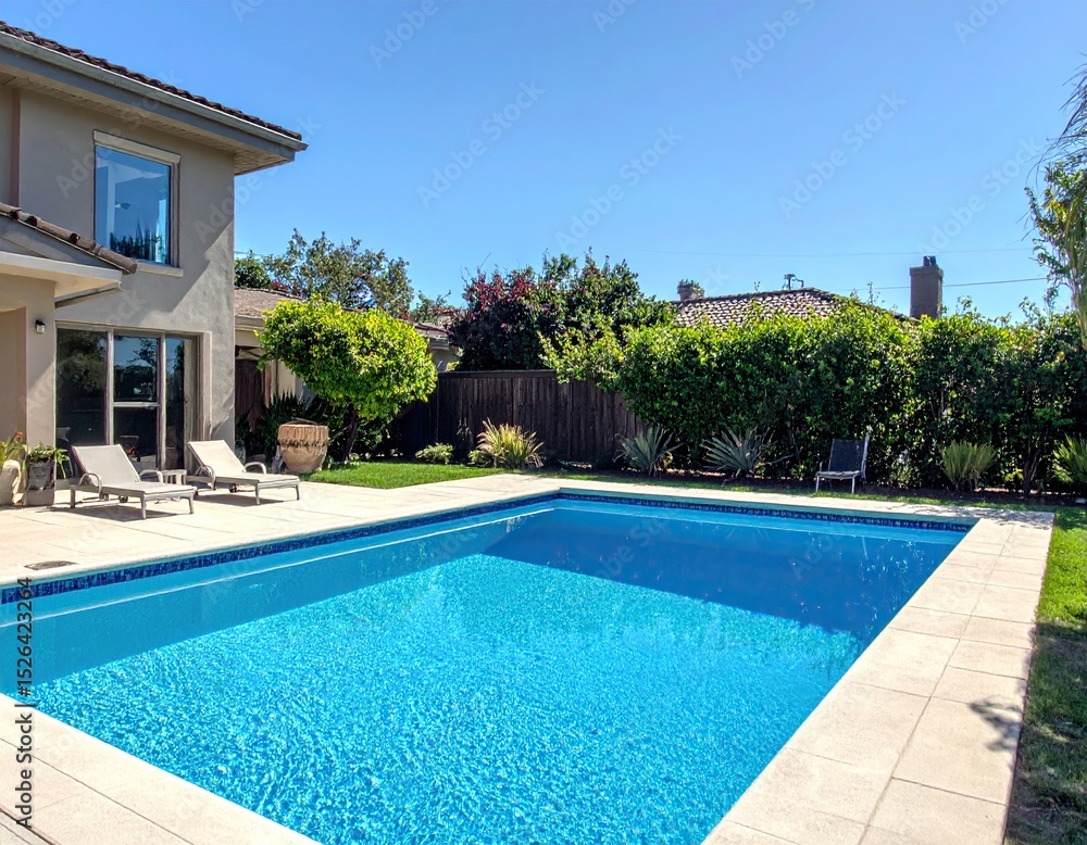 Fototapeta premium Modern home pool with patio area
