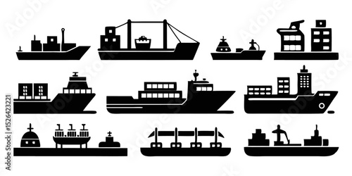 Cargo ship silhouette illustration for transportation industry design