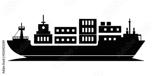 Cargo ship silhouette illustration for transportation industry design