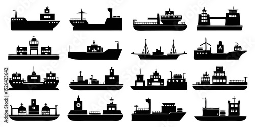 Cargo ship silhouette illustration for transportation industry design element