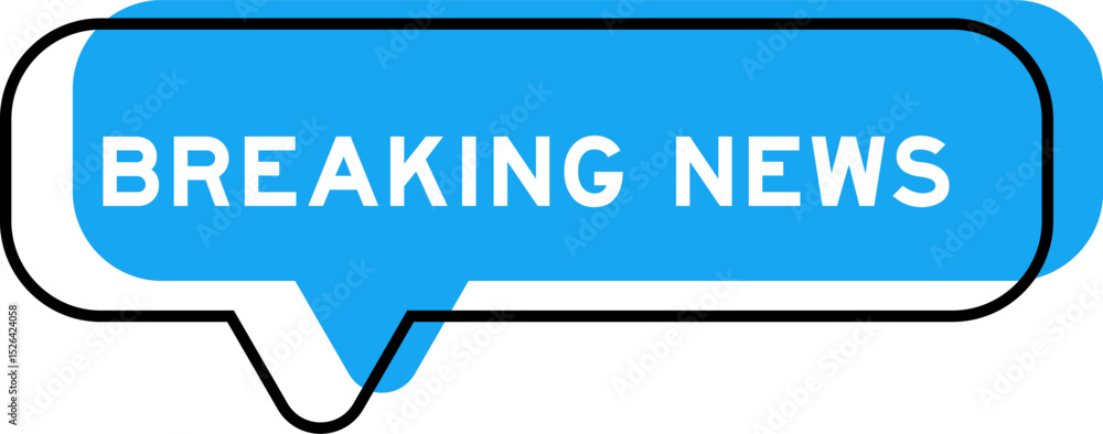 Speech banner and blue shade with word breaking news on white background Speech banner and blue shade with word breaking news on white background