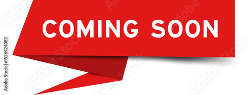 Redcolor speech banner with word coming soon on white background