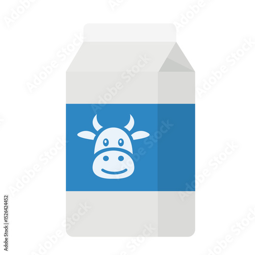 milk carton with cow label flat cartoon illustration