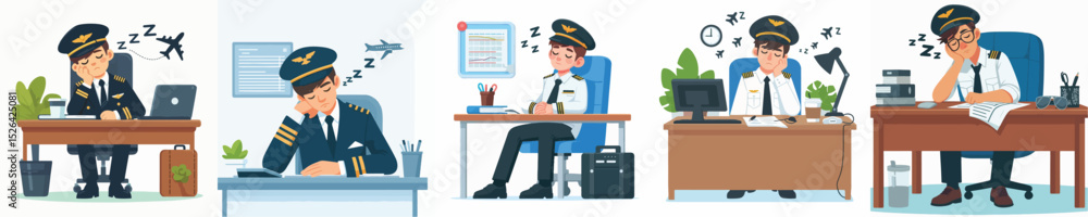pilot vector falling asleep at work desk pilot vector falling asleep at work desk
