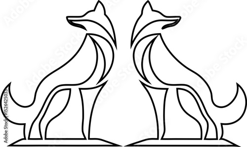 wolf, fox, and jackal in line art style logo design