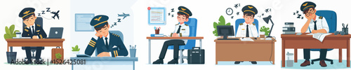 pilot vector falling asleep at work desk