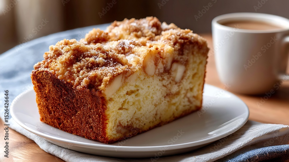 Slice of Apple Streusel Cake with a Cup of Coffee Slice of Apple Streusel Cake with a Cup of Coffee