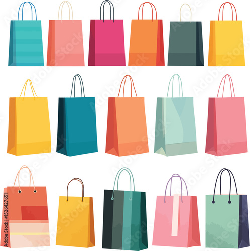 Set of shopping bags in a clean, flat vector illustration with a minimalist style on a white background.