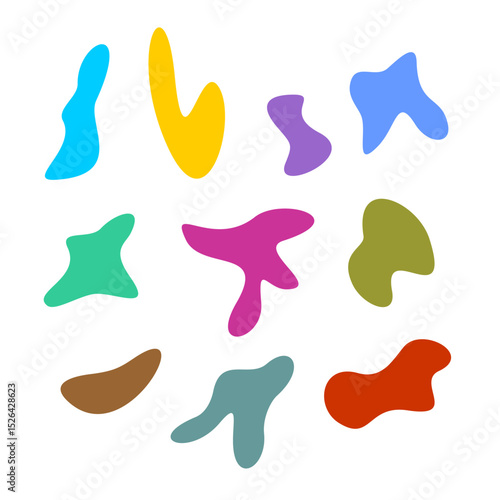 Set of liquid blob shapes. Organic abstract random silhouette amoeba style freeform elements. Irregular fluid plain color fill objects