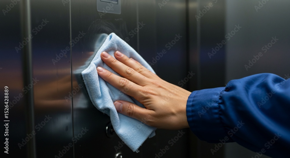 Naklejka premium Shining stainless steel cleaning elevator panel
