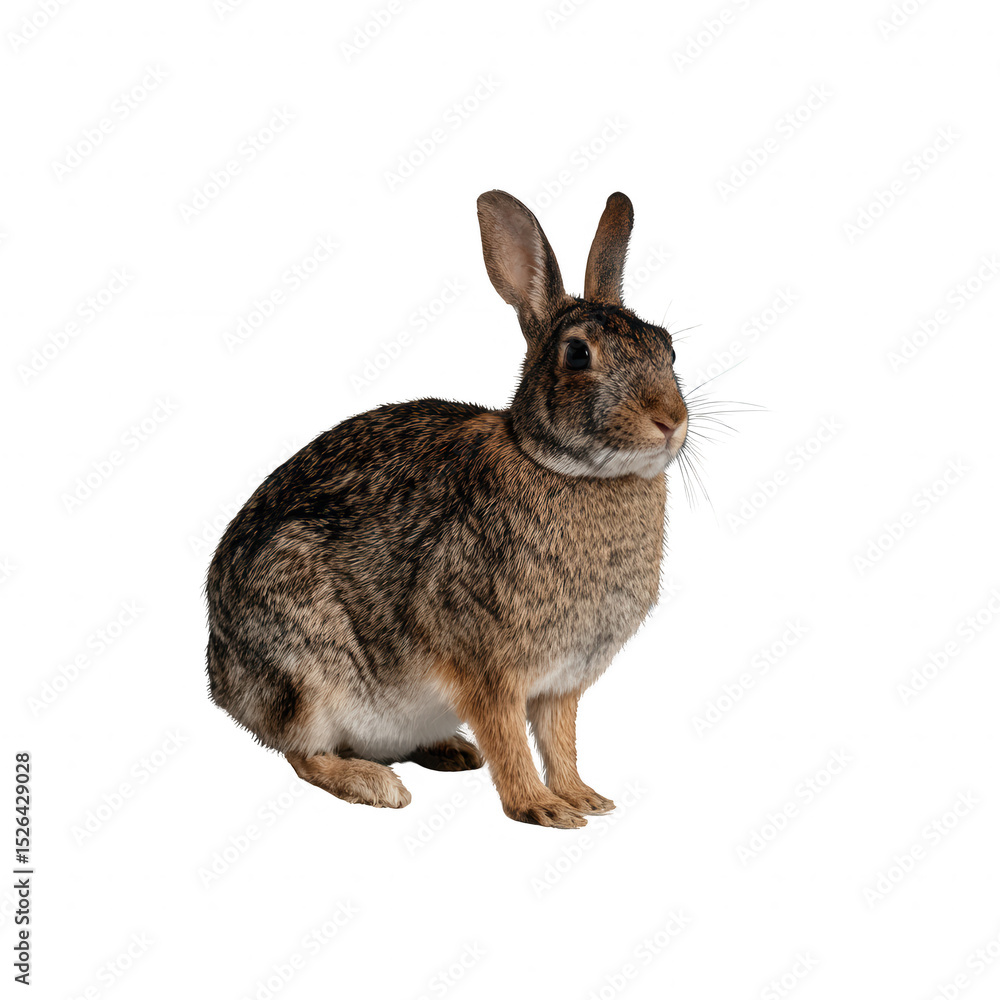 Fototapeta premium A cute rabbit sitting gracefully, showcasing its soft fur and expressive ears, ideal for nature-themed projects.