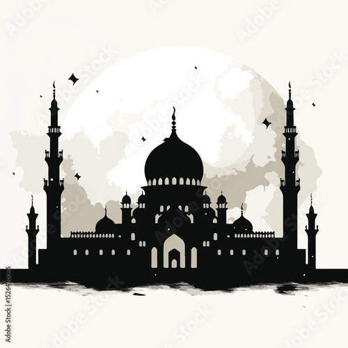 Eid Mubarak Design with Mosque Silhouette: Festive Islamic Background for Greetings and Celebrations