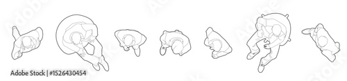 Top view cad drawing set for architectural projects, executive men standing and sitting, editable line vector