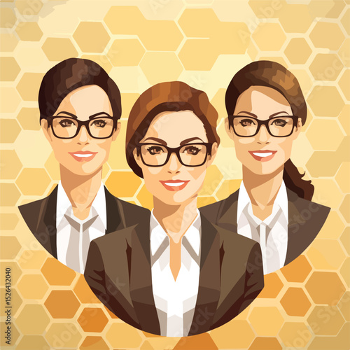 Professional Group of Diverse Business People Women in Glasses at Workplace Meeting
