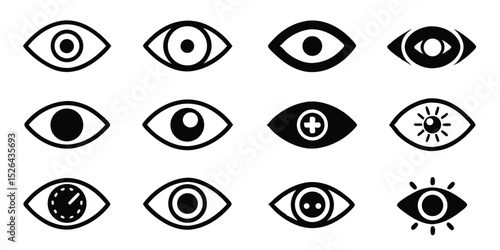 High resolution eye icon set retina scan eyesight symbols and ophthalmic graphics