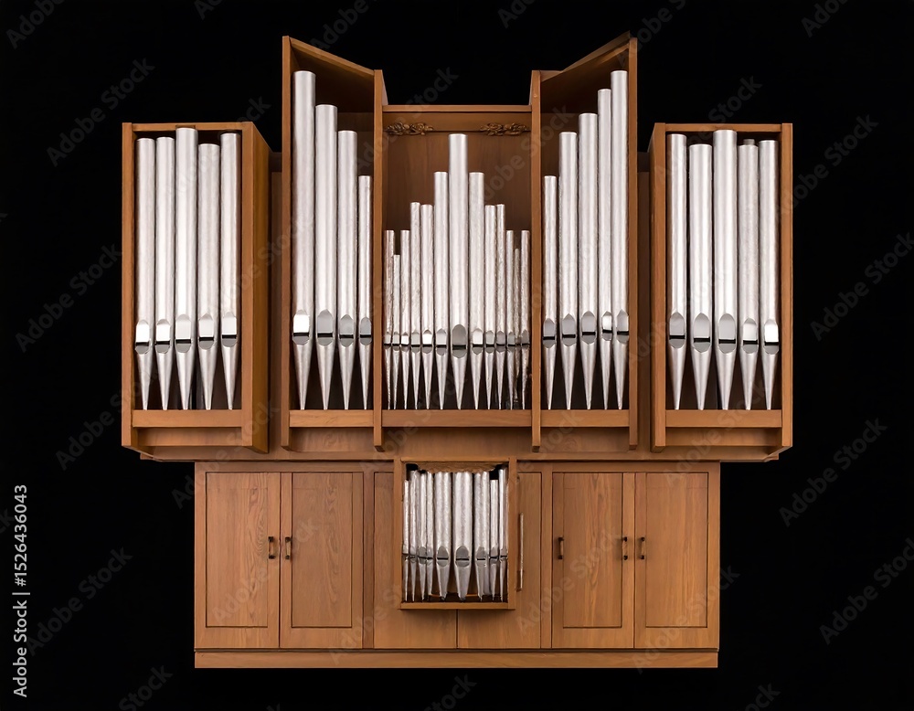 Wooden pipe organ on black Wooden pipe organ on black