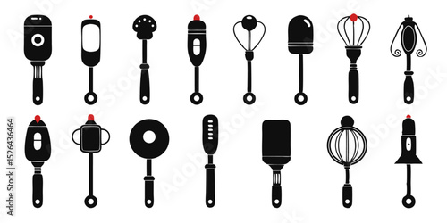 A flatlay design featuring a collection of vintage handheld beaters in a colorful presentation