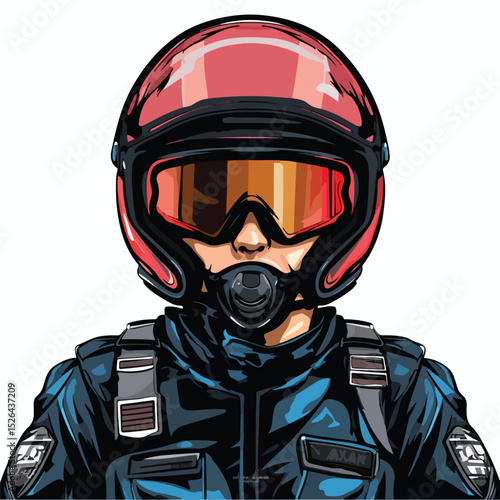 Professional Police Officer Wearing Helmet - Stock Vector Illustration