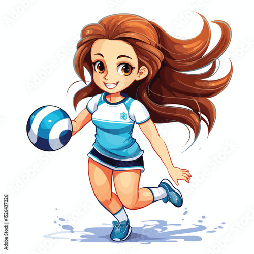 Professional female volleyball player with ponytail in action with ball