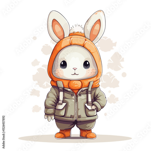 Adorable Rabbit Wearing Winter Clothes Holding Carrot Stock Vector Illustration