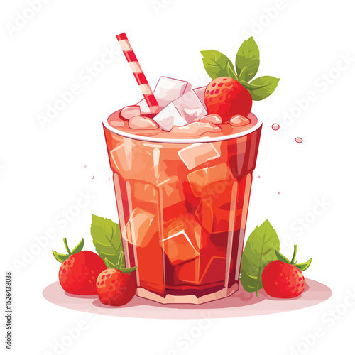 Professional Refreshing Strawberry Drink Iced Icon Vector Illustration for Various Uses