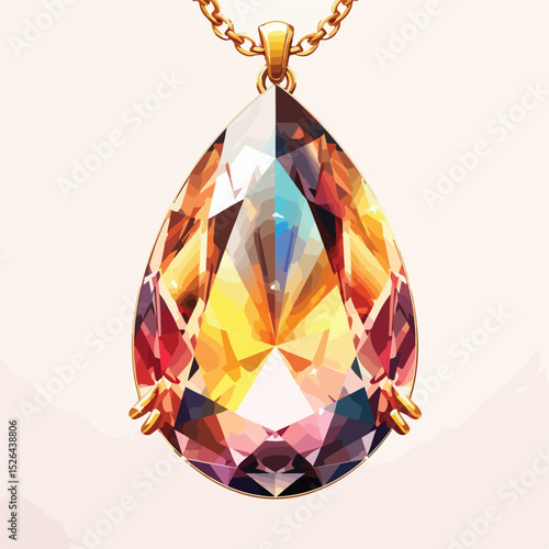 Exquisite Shiny Gold Jewelry adorned with Precious Gem Isolated on White Background