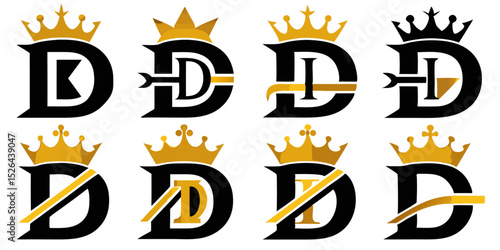 Royal gold letter d logo design crown icon for kings and queens
