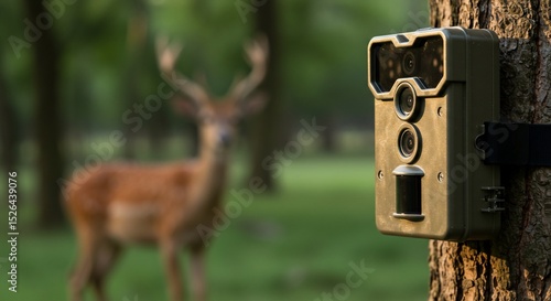 Trail camera watches a deer forest
