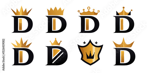 Royal gold letter d logo design crown icon for kings and queens