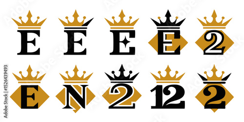 Royal gold letter e logo design a crown icon for kings and queens