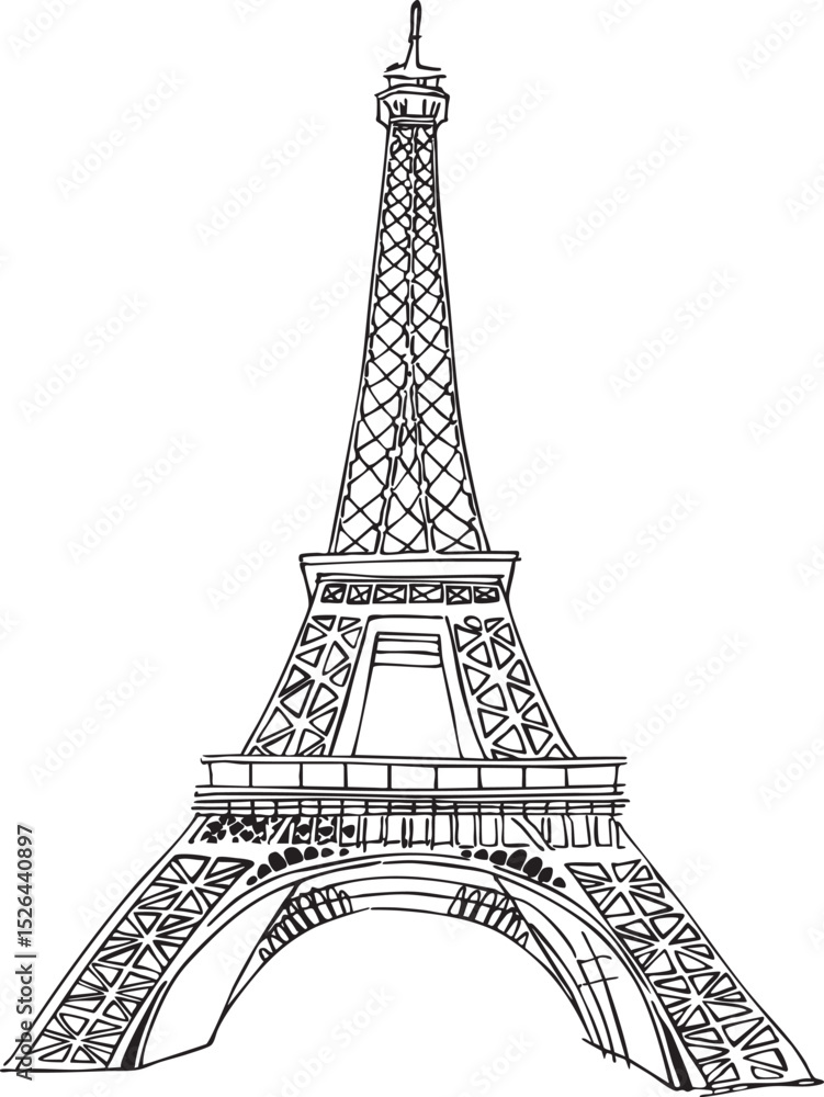 Fototapeta premium Artwork hand drawn Eiffel Tower isolated background vector. Paris France. Print on t-shirts, bag, cards, banner, poster, card, design, artistic. Lifestyle, Travel Tour Eiffel, trip, decoration decor
