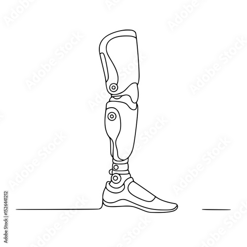 Line drawing of a prosthetic leg in profile on a transparent background  