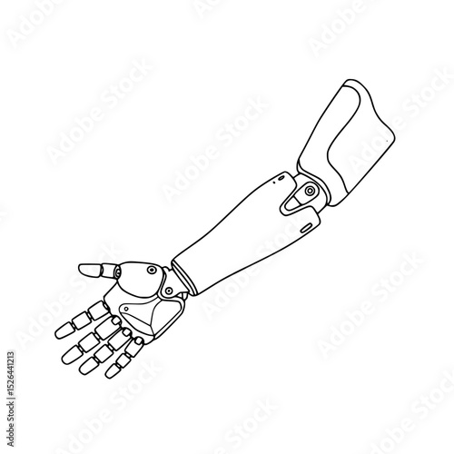 Line drawing of a robotic prosthetic arm on a transparent background  