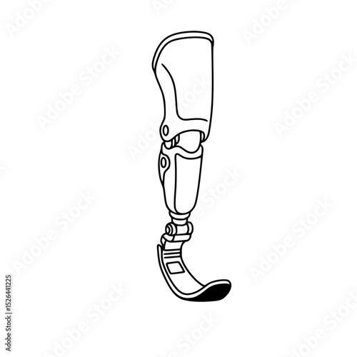 Prosthetic leg in line drawing on a transparent background  