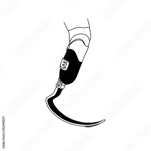 Prosthetic limb design in a minimalist line drawing style, transparent background  