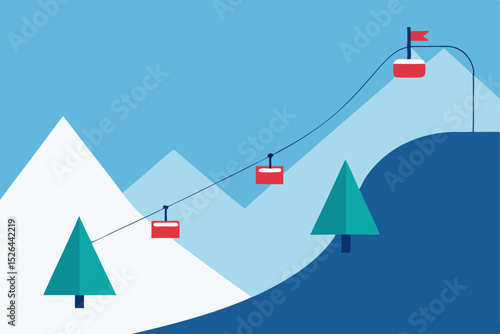 Snowy Mountain Peak Scenic Chairlift Ride Illustration