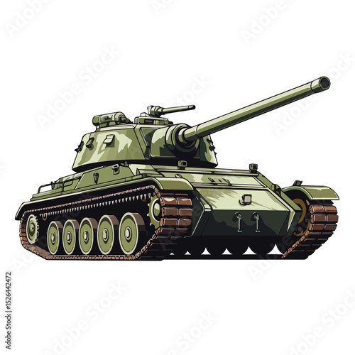 World War Battle Tank Aiming Cannon to Side in Tactical Military Operation