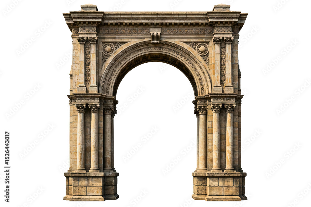 Obraz premium Elegant stone archway showcasing classical architectural design isolated on a transparent background