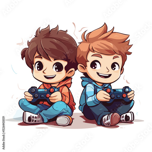 Young Boys Playing Video Games with Controllers and Joysticks