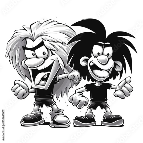 Vintage Black and White Cartoon Illustration of Clod and Ray from the 90s