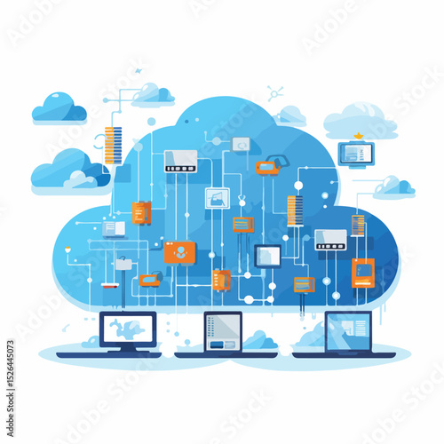 Professional Cloud and Server Technologies Vector Illustration for IT Solutions and Networking